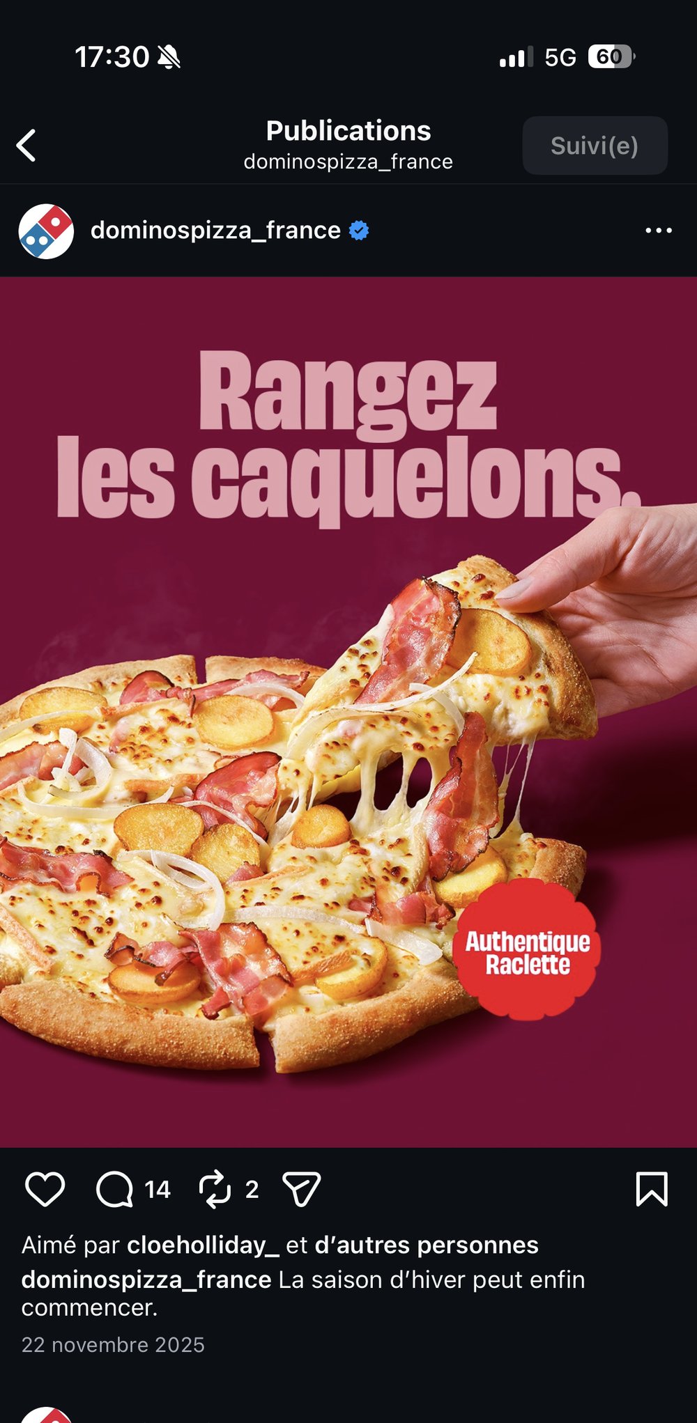 Pub Domino's France pizza raclette rangez caquelons