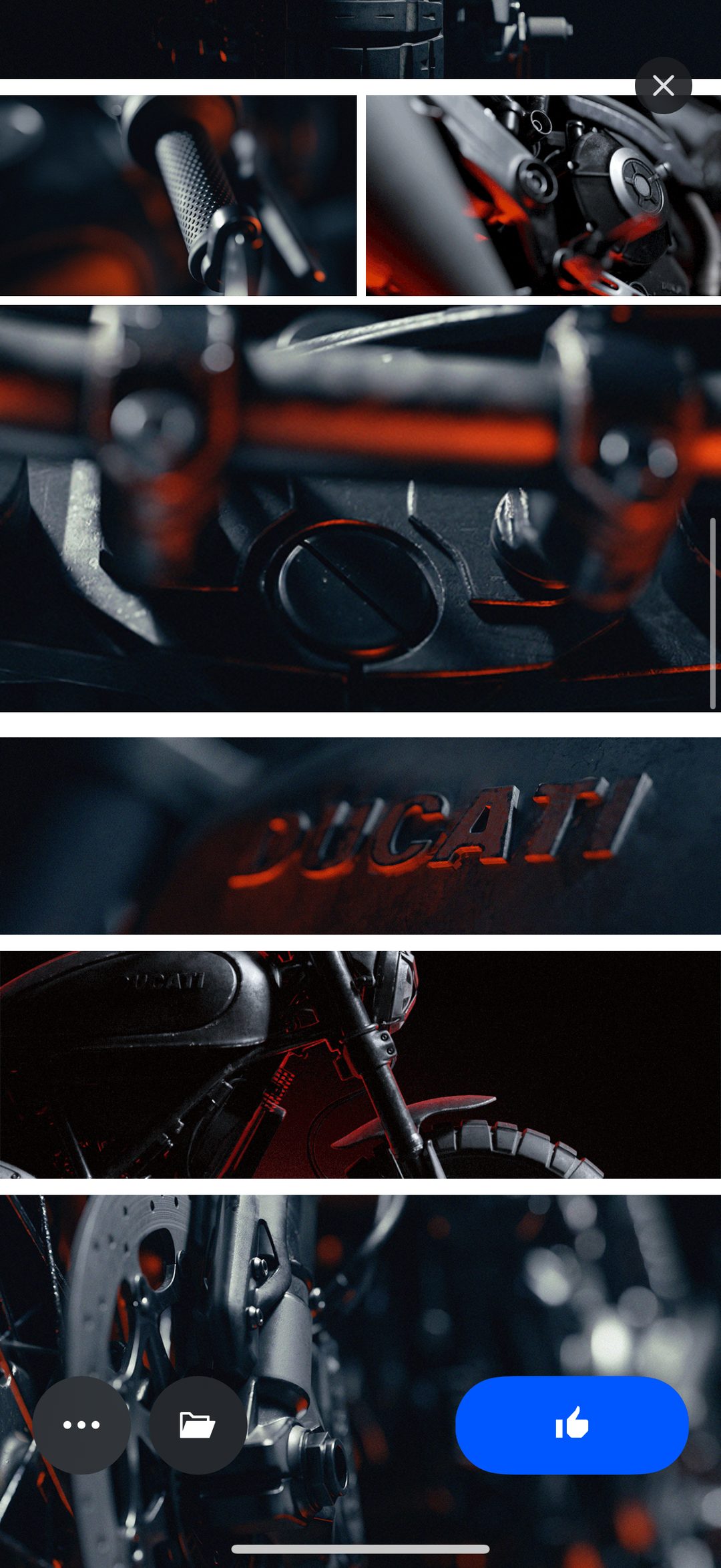 Ducati Scrambler – rendu 3D CGI, gros plan guidon et logo Ducati