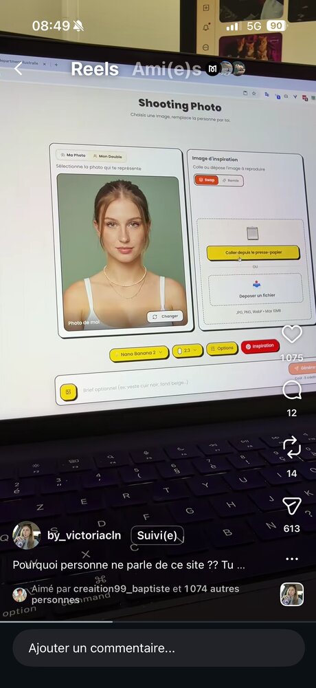 Interface de l'outil dupliq.me pour reproduire un visage sur une photo