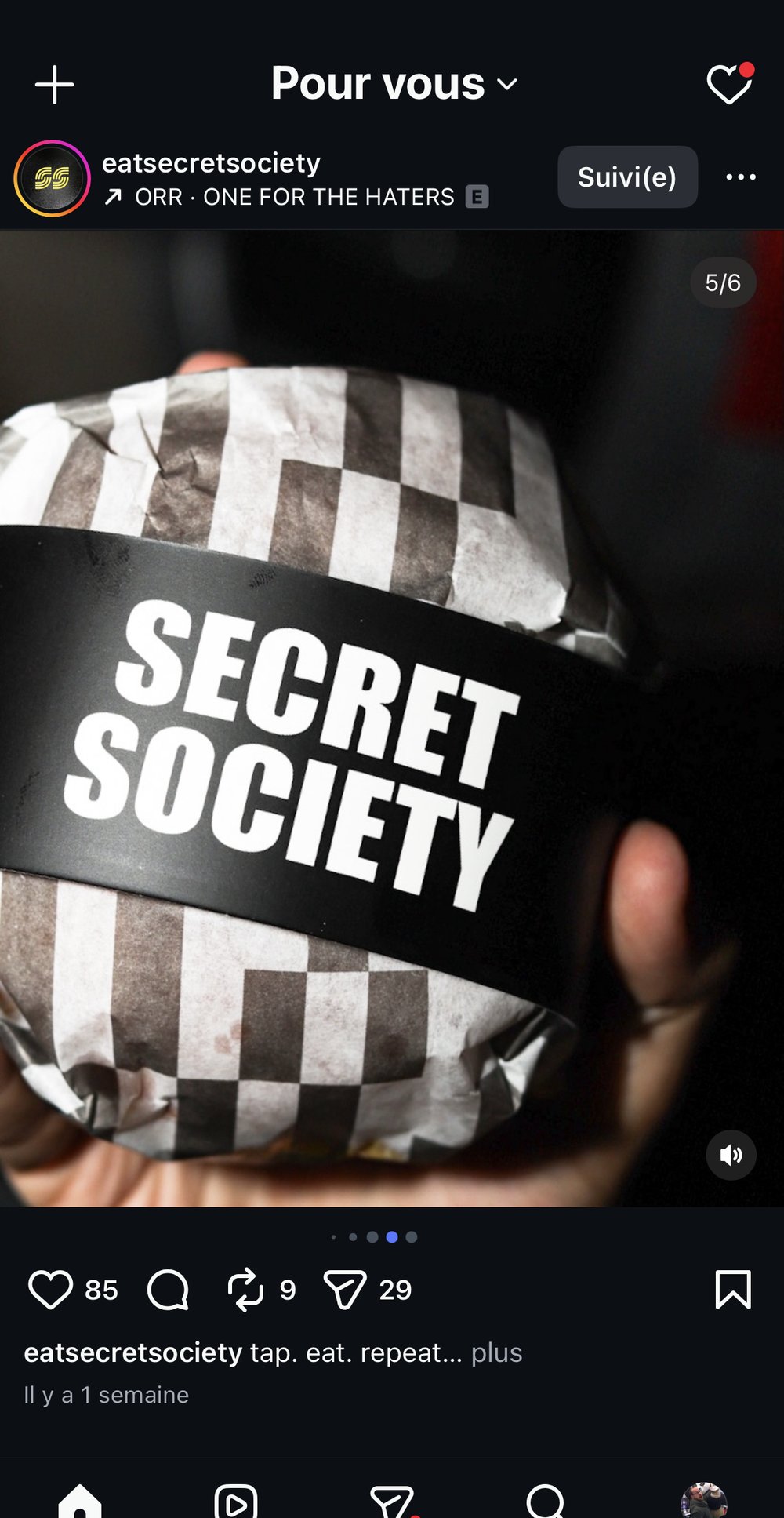 Packaging burger box noir mat Secret Society typographie