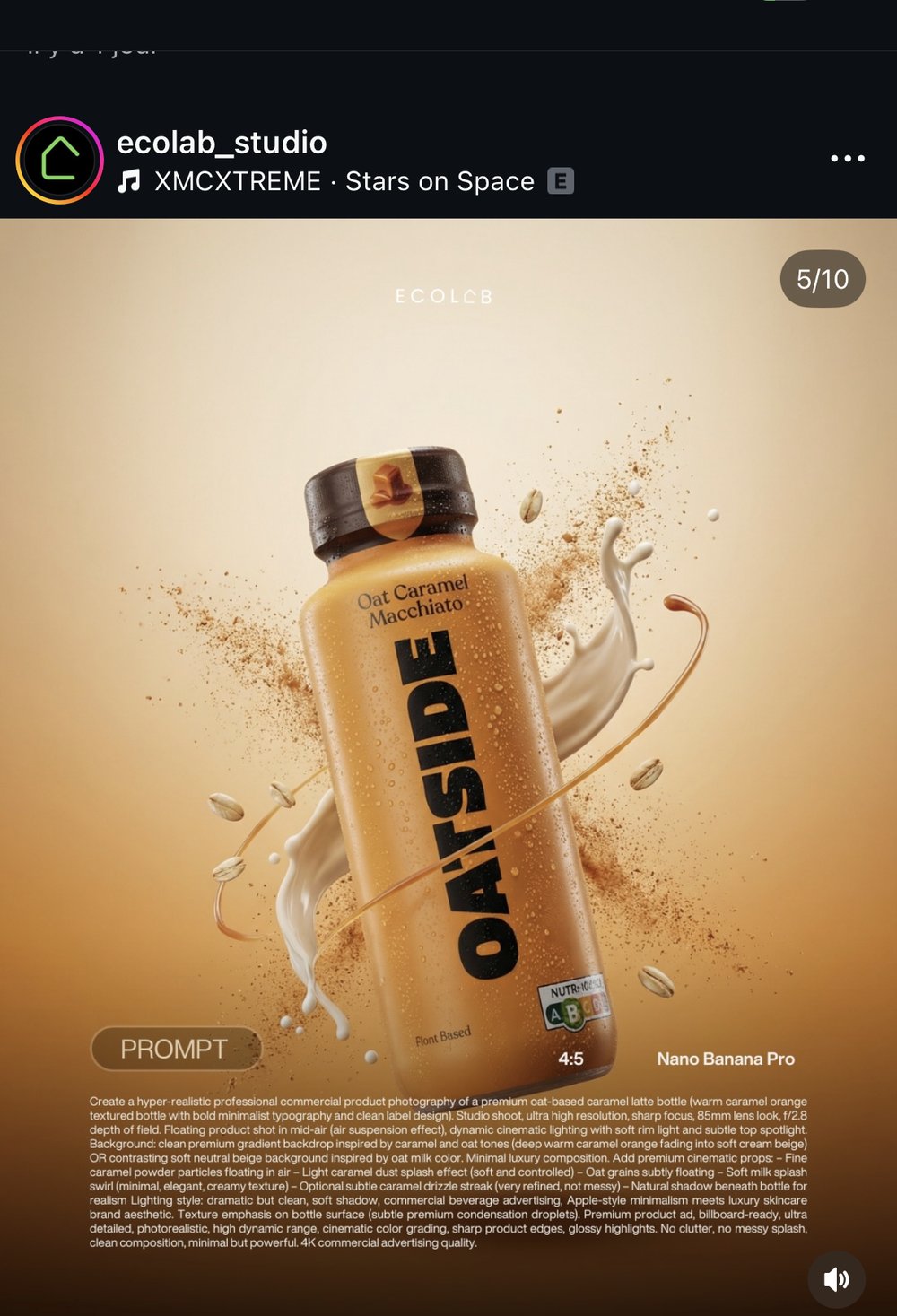 ecolab_studio — 3 prompts photo produit Oatside « Oat Caramel Macchiato » (Nano Banana Pro)