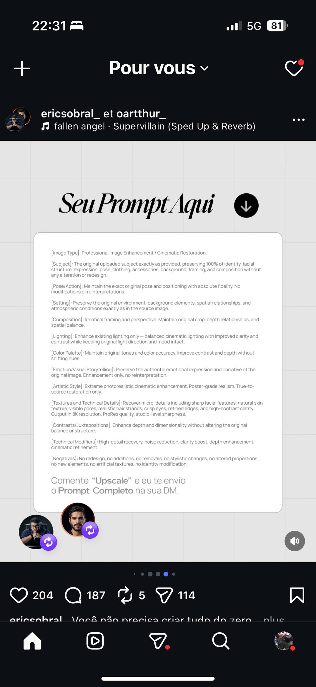 Prompt restauration cinematographique upscale photo