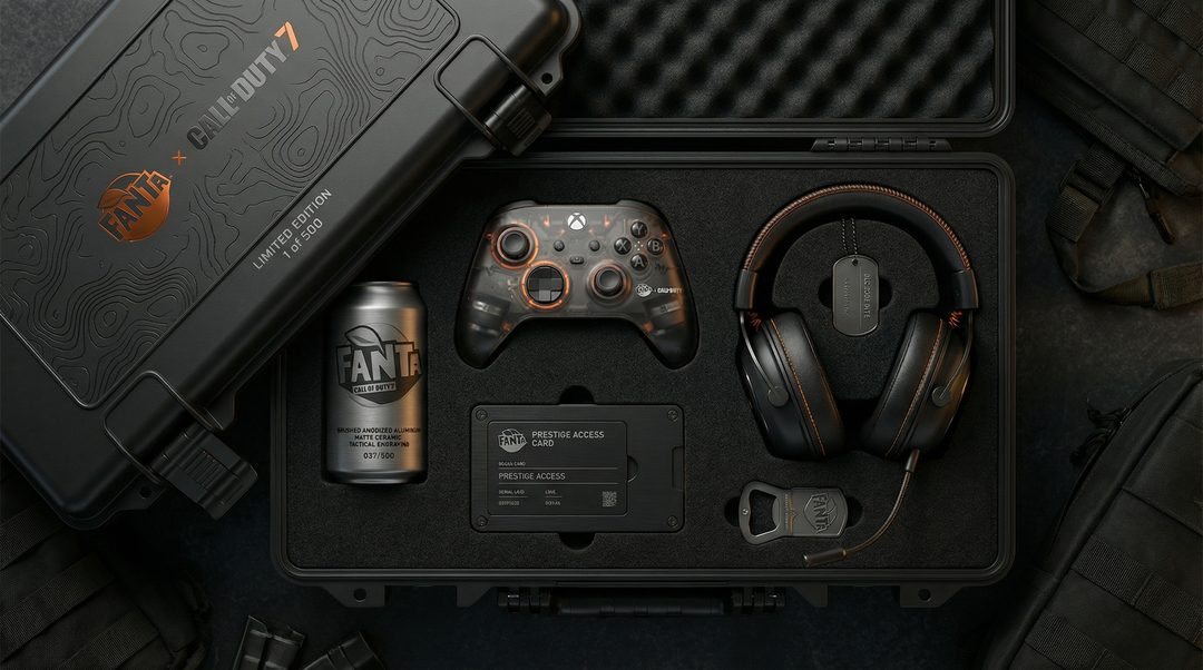 Détail packaging Fanta x Call of Duty (vue mallette ouverte)