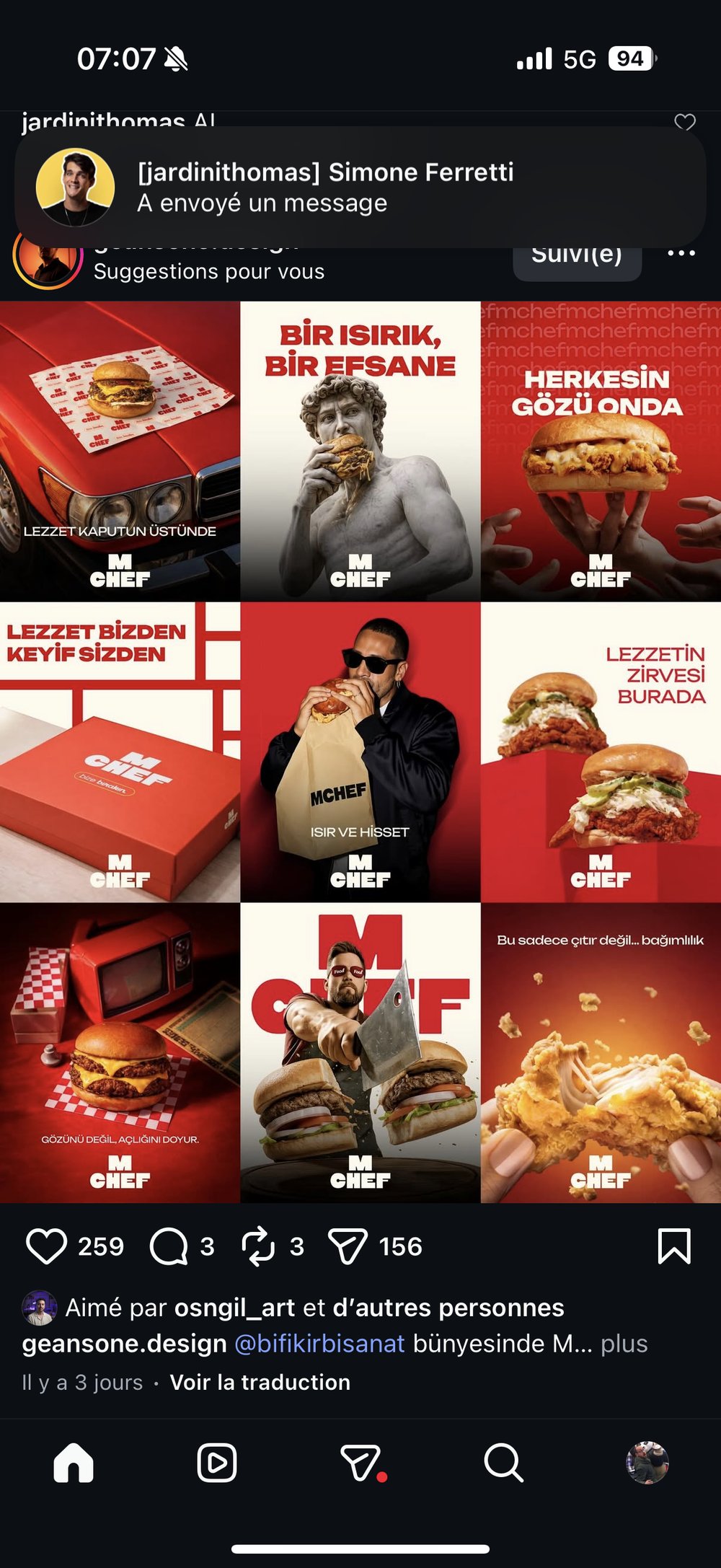 Grille 9 visuels publicitaires burger M CHEF Turquie
