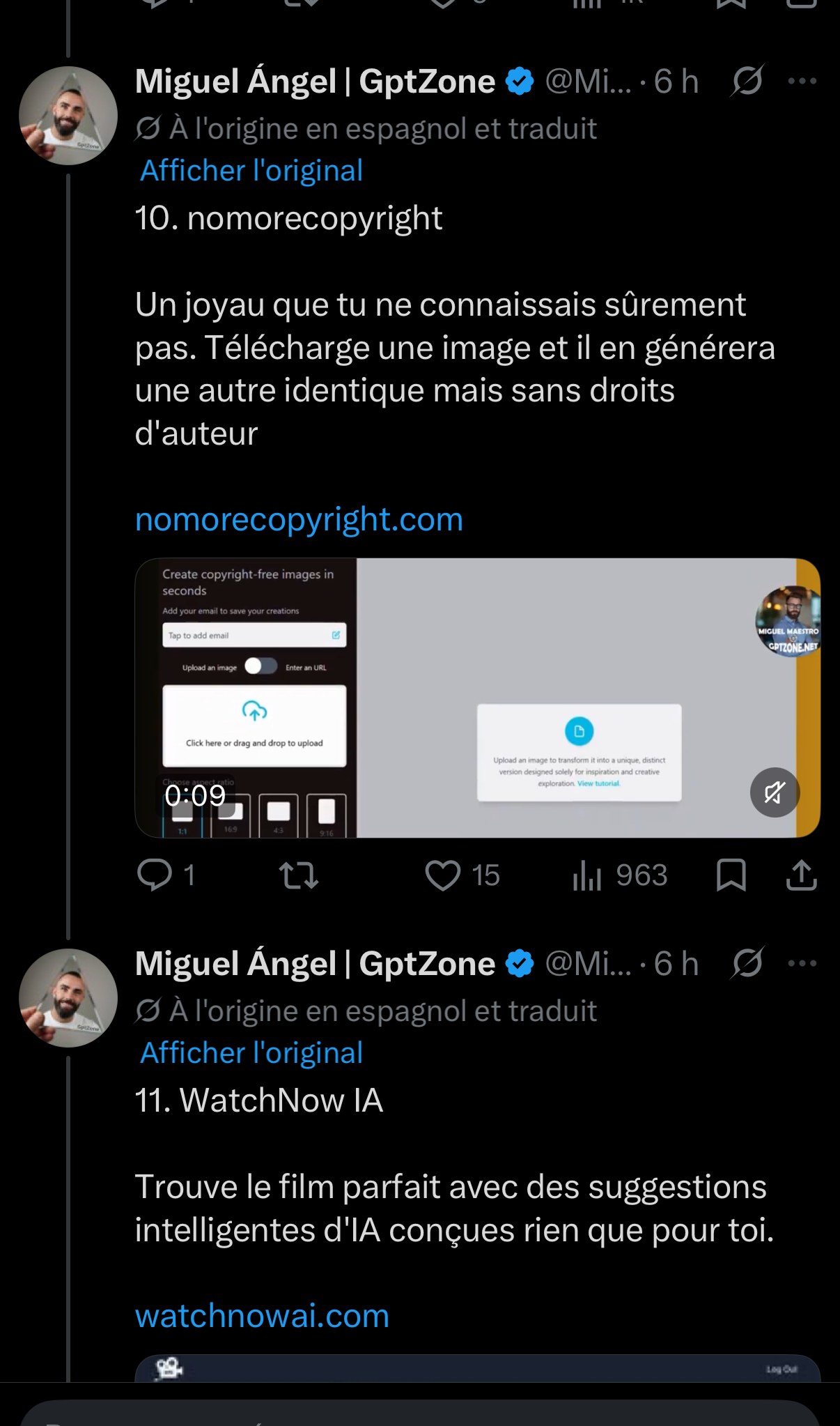 Suite de la liste d'outils IA en espagnol