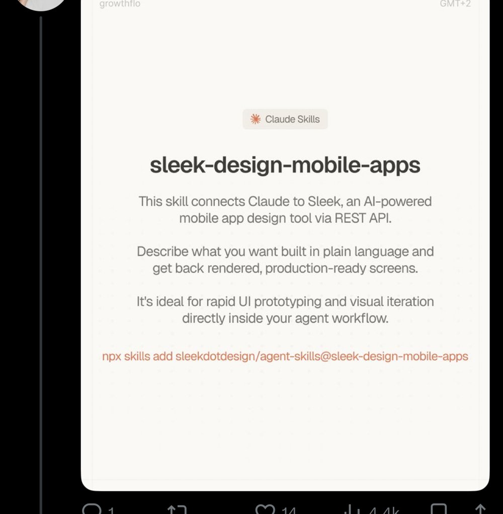 Skill Claude « sleek-design-mobile-apps » (sleekdotdesign/agent-skills)