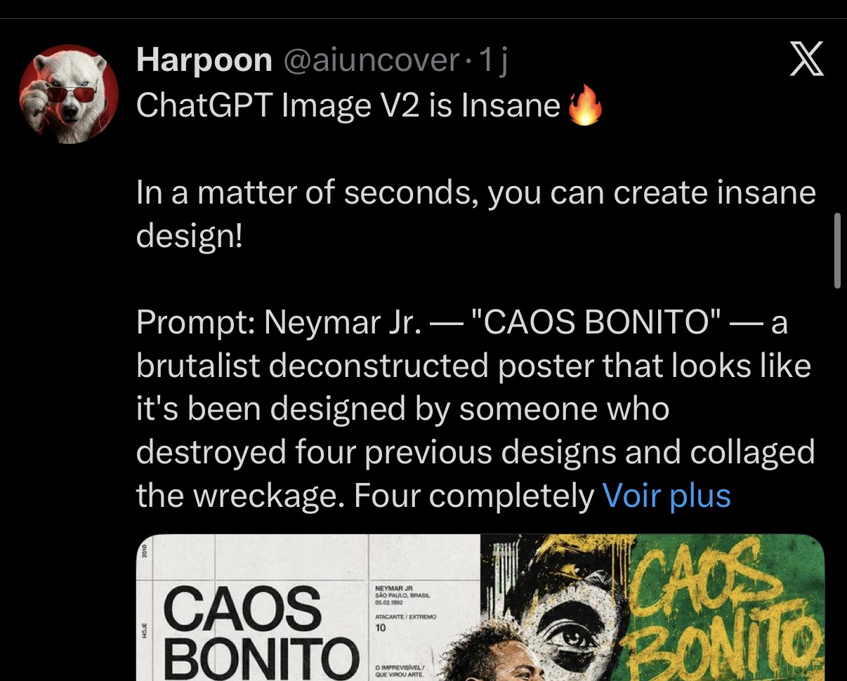 Prompt affiche brutaliste déconstruite « Neymar Jr. — CAOS BONITO » (Harpoon @aiuncover)