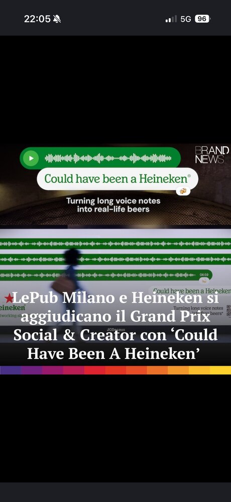 Visuel campagne « Could Have Been A Heineken » avec notes vocales WhatsApp transformées en ondes sonores