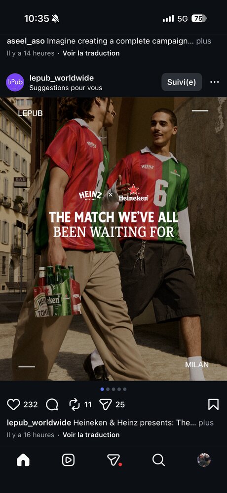 Maillot de foot mêlant les codes visuels Heineken et Heinz