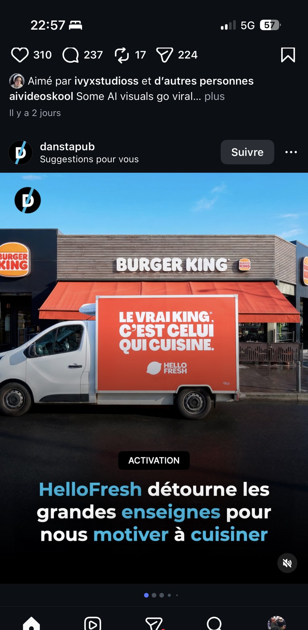 Camion HelloFresh detourne visuel Burger King activation