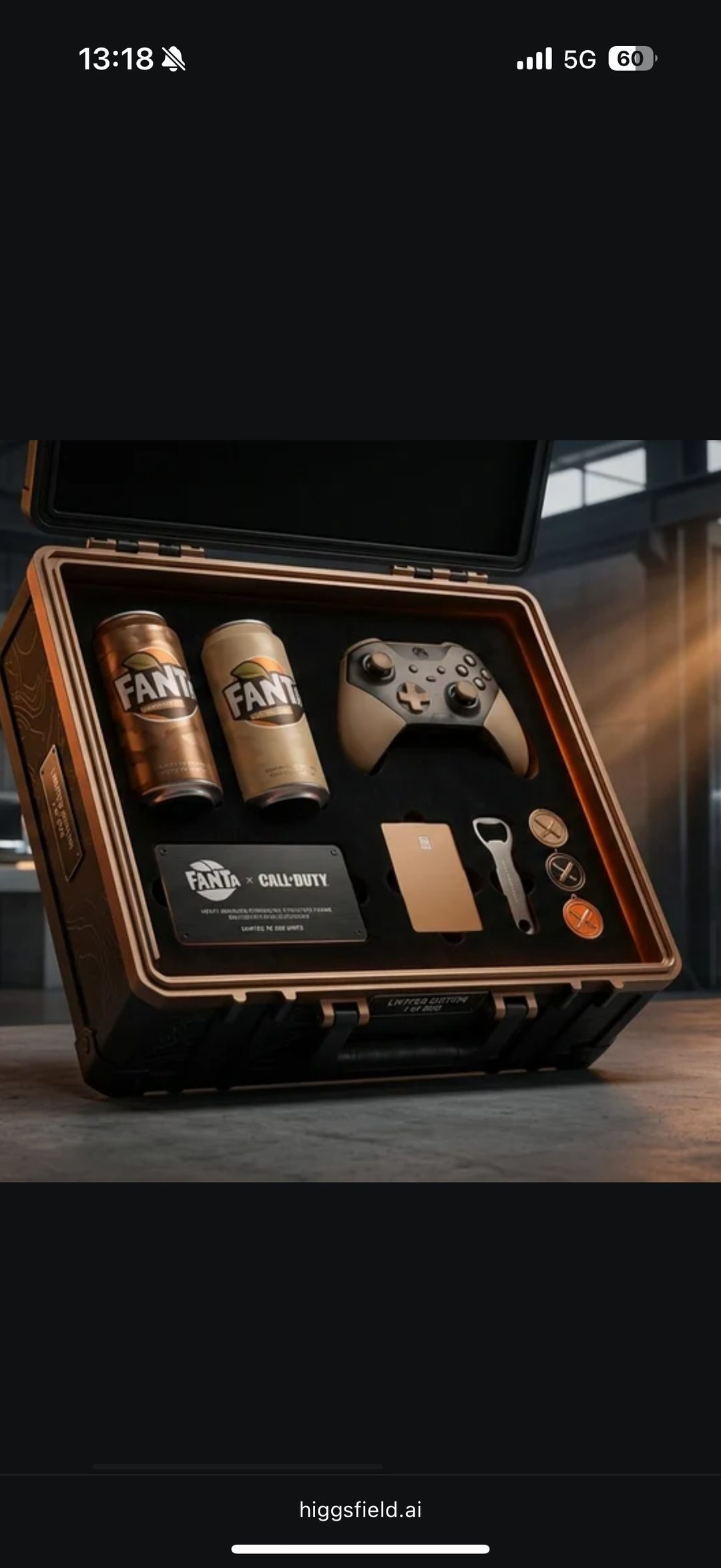 Concept IA (higgsfield.ai) – coffret collector Fanta x Call of Duty