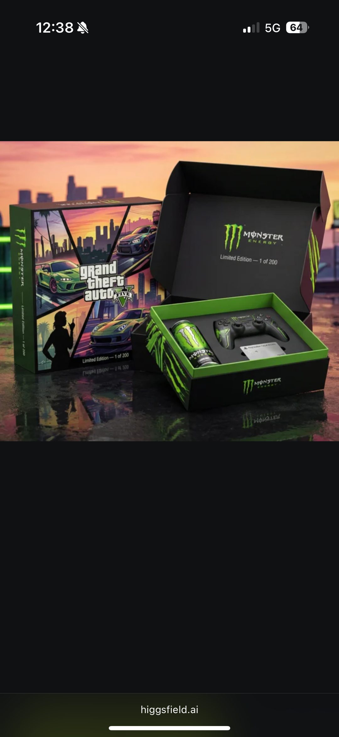 Concept IA (higgsfield.ai) – coffret collector Monster Energy x GTA V