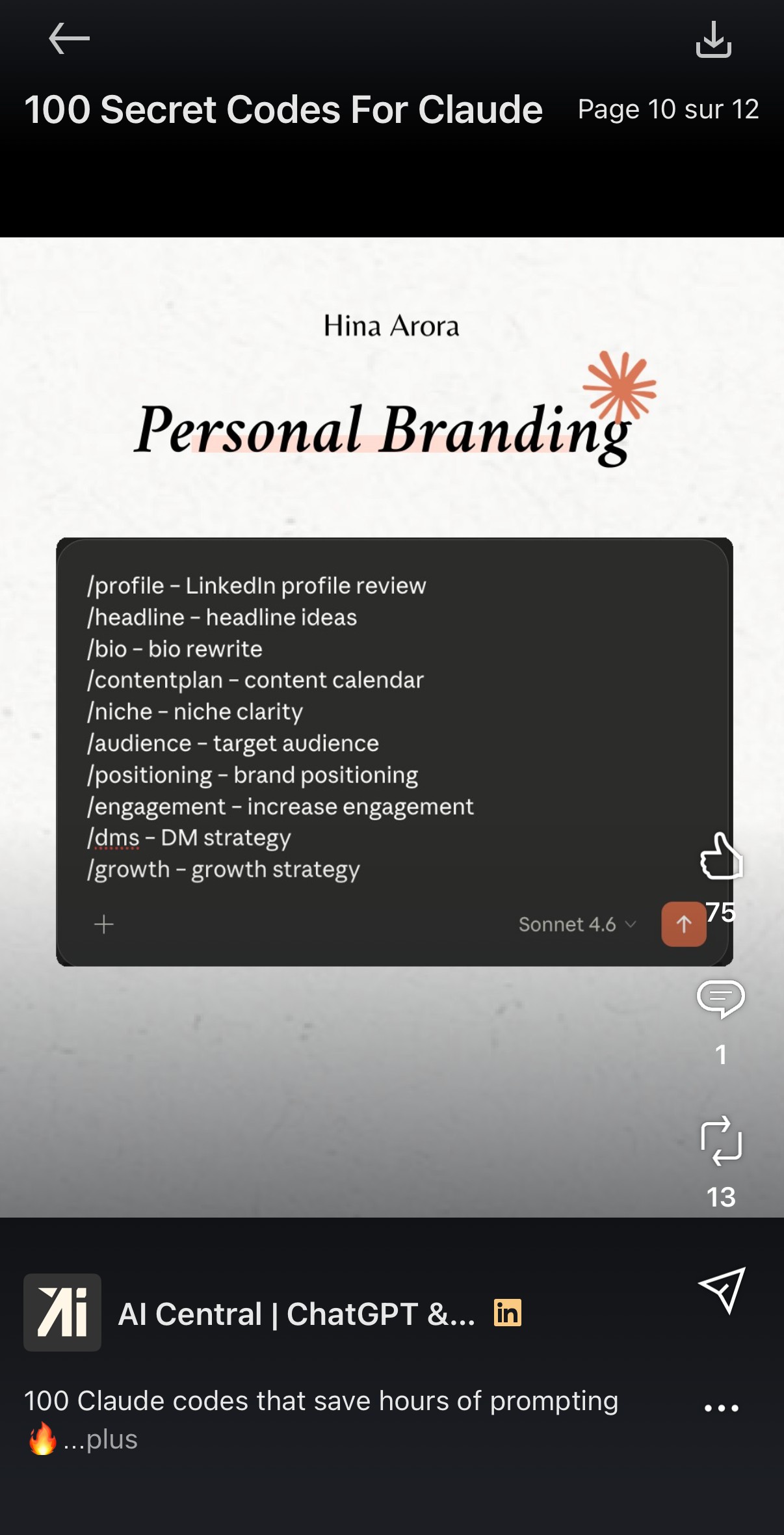 Page 10/12 — Personal Branding : /profile, /headline, /bio, /contentplan, /niche, /audience, /positioning, /engagement, /dms, /growth