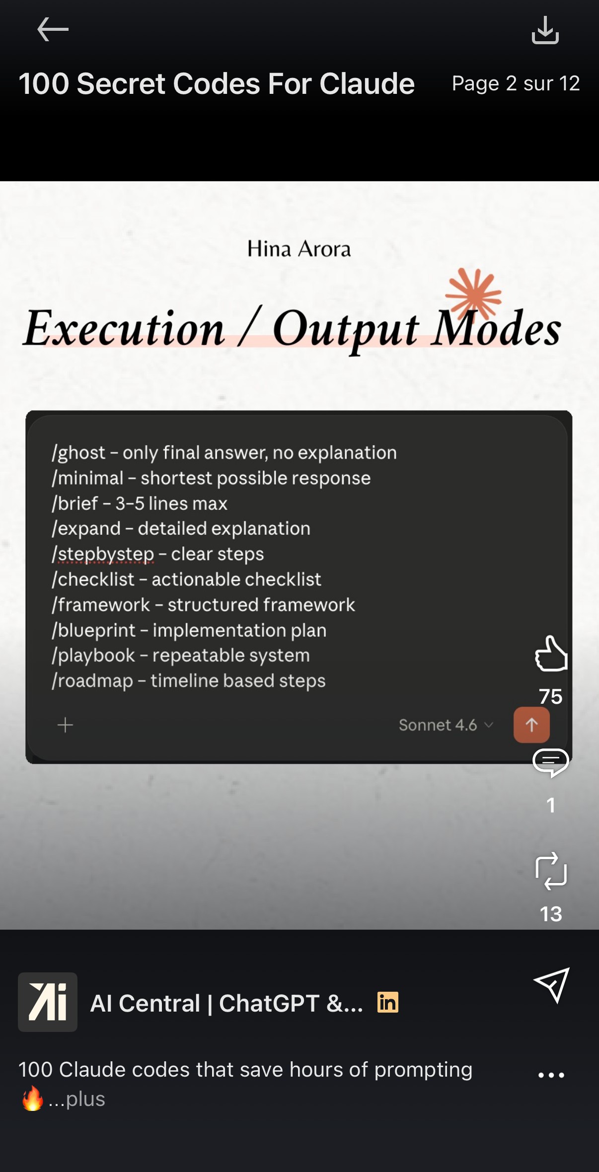 Page 2/12 — « Execution / Output Modes » : /ghost, /minimal, /brief, /expand, /stepbystep, /checklist, /framework, /blueprint, /playbook, /roadmap