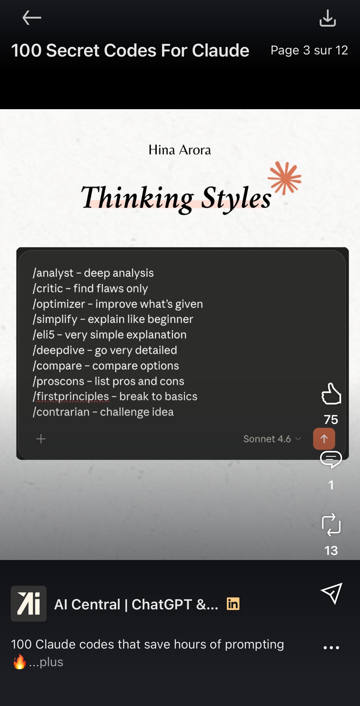 Page 3/12 — Thinking Styles : /analyst, /critic, /optimizer, /simplify, /eli5, /deepdive, /compare, /proscons, /firstprinciples, /contrarian