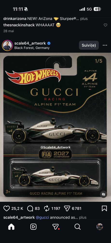 Miniature Hot Wheels x Gucci Racing Alpine F1