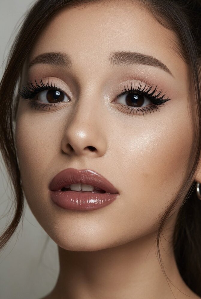 Portrait IA — bouche entrouverte, maquillage identique, boucle d'oreille visible