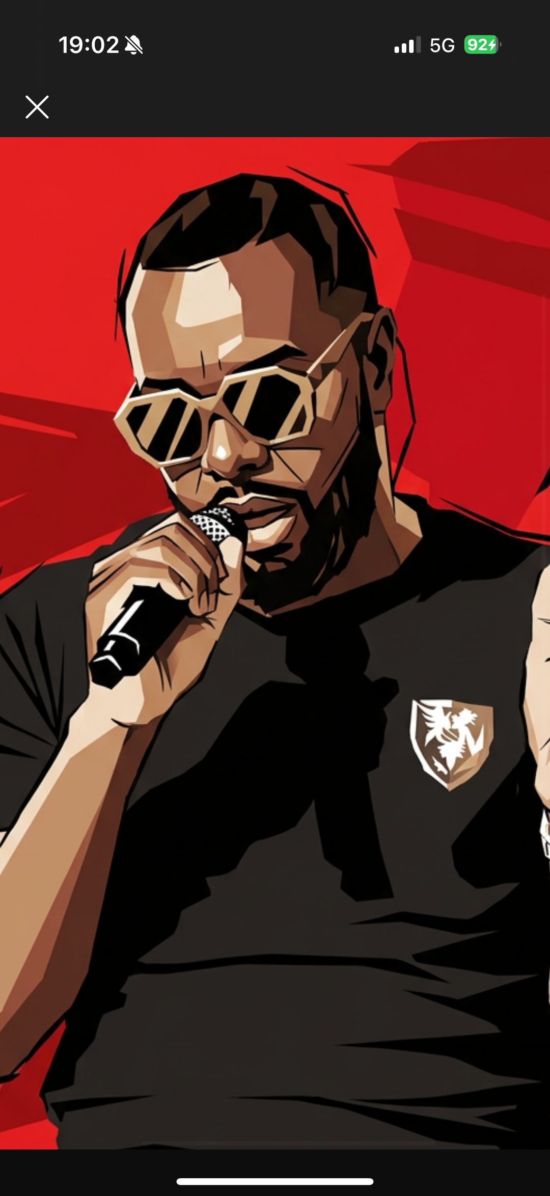 Illustration vectorielle — rappeur au micro sur fond rouge comic