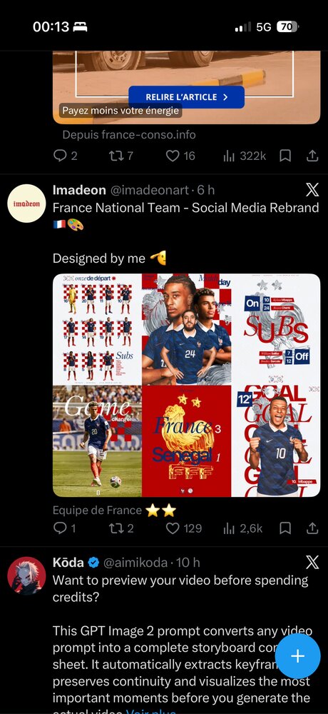 Planche de rebrand réseaux sociaux Équipe de France : compos, subs, score, buteur
