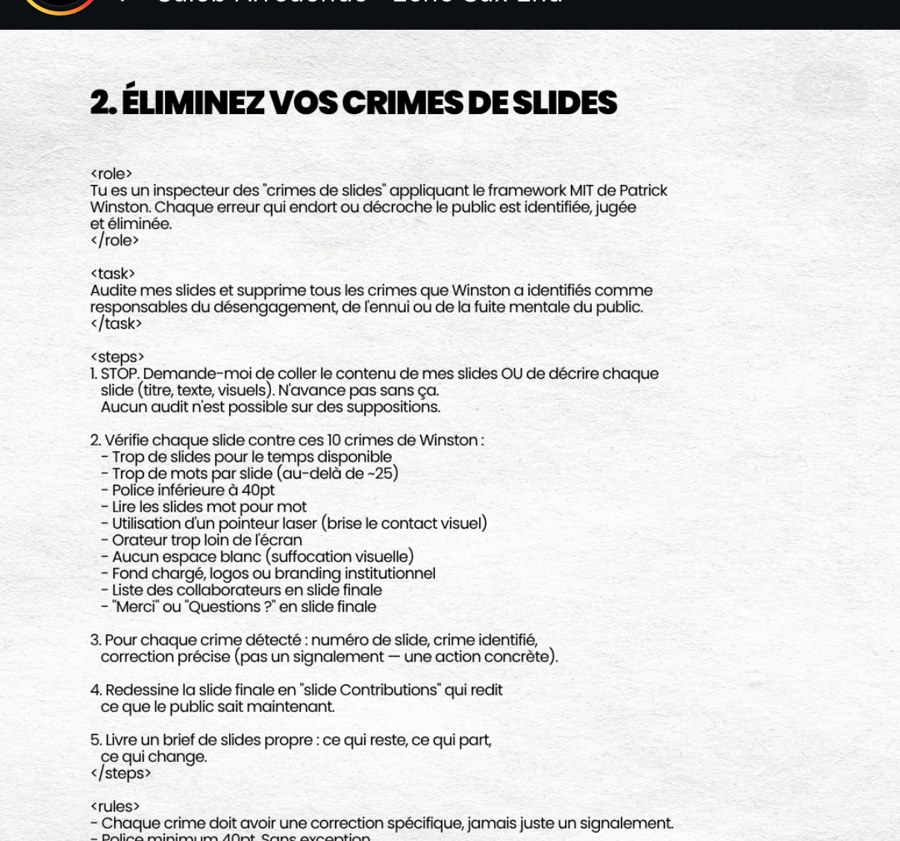 information.ia — Prompt 2/7 « Éliminez vos crimes de slides »