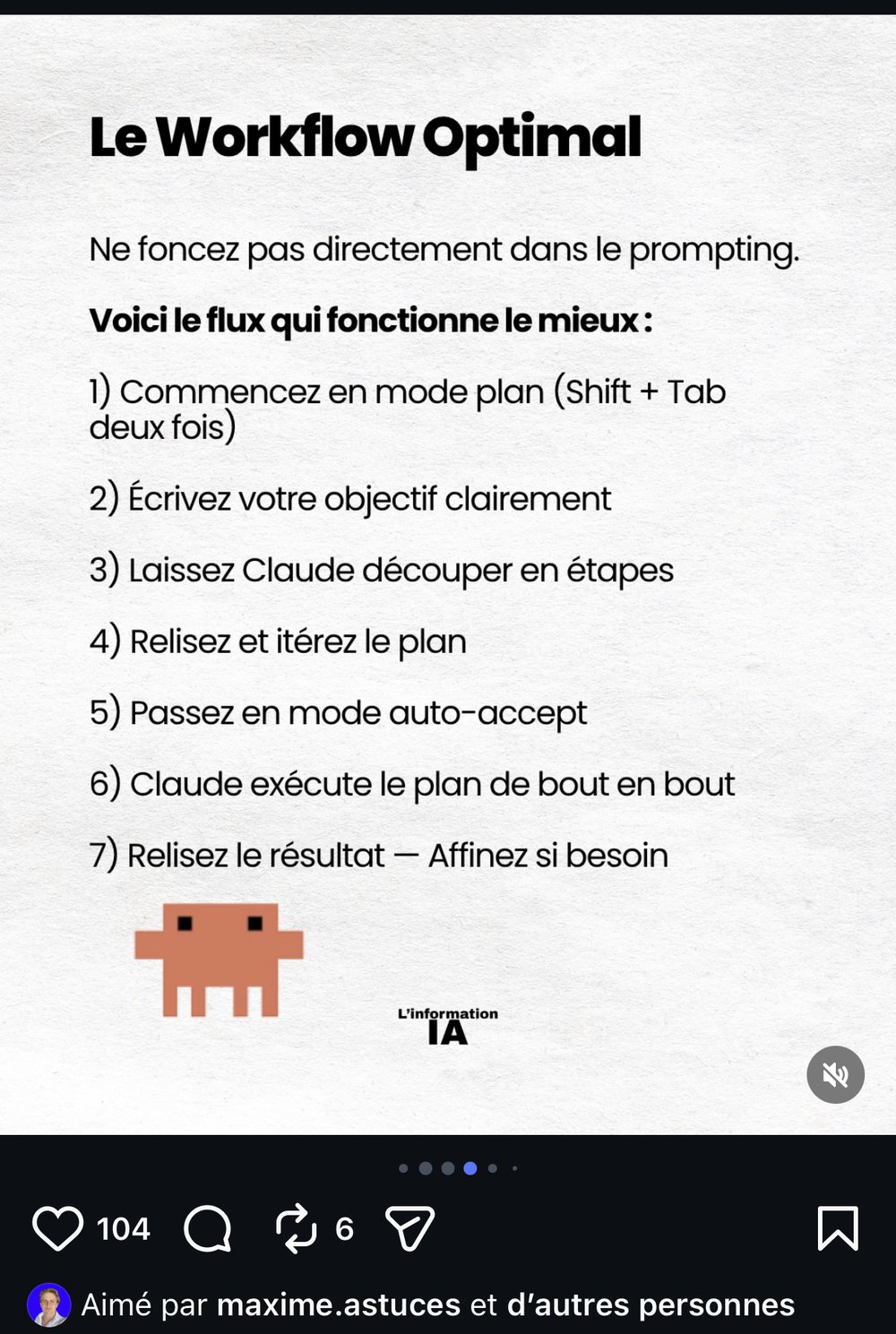 information.ia — carrousel « Le Workflow Optimal » avec Claude Code