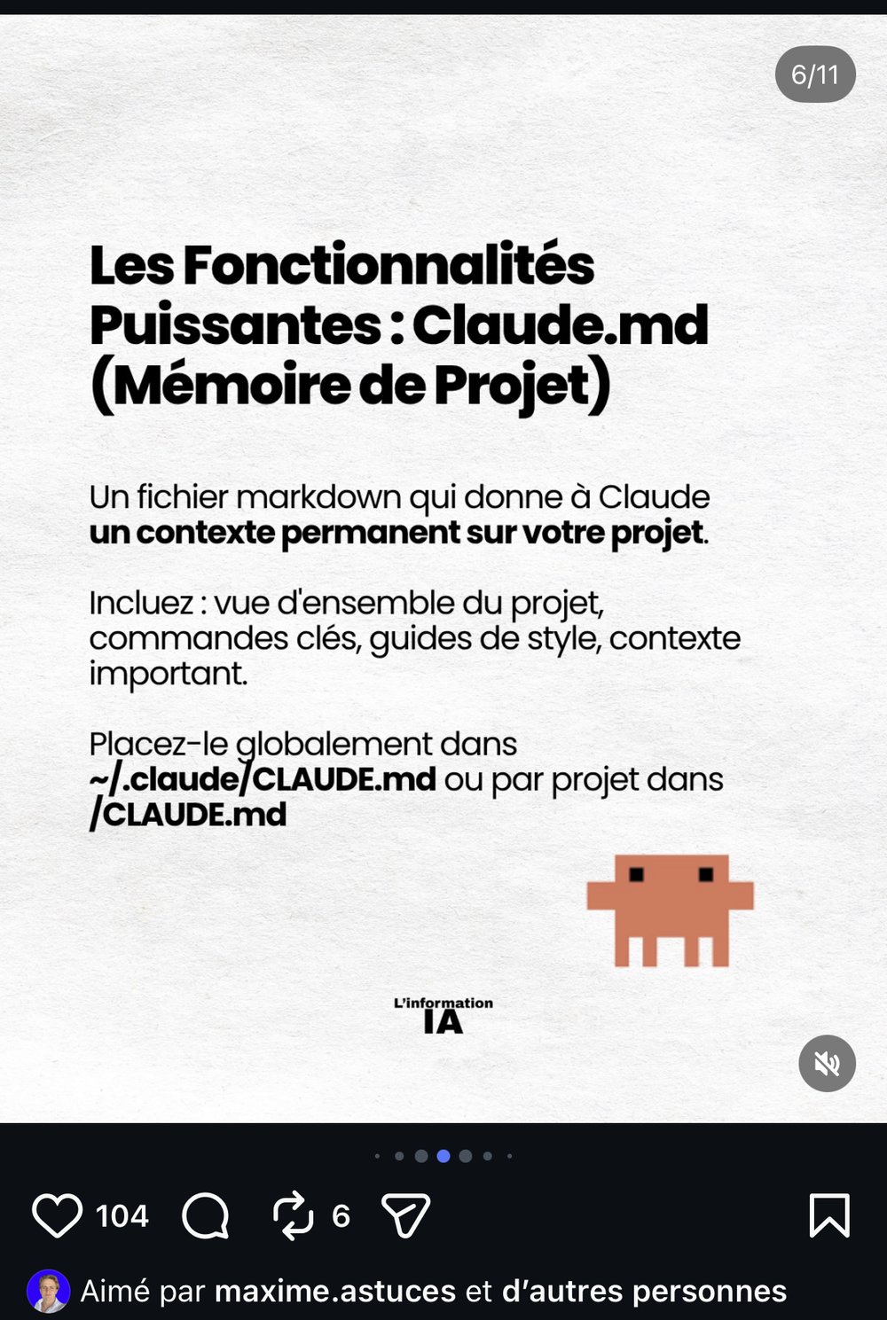information.ia — carrousel « Le Workflow Optimal » avec Claude Code