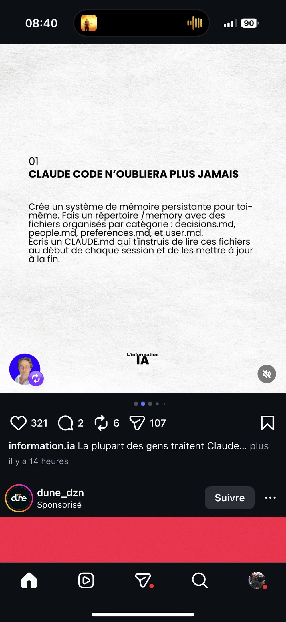 Claude Code memoire persistante fichiers markdown