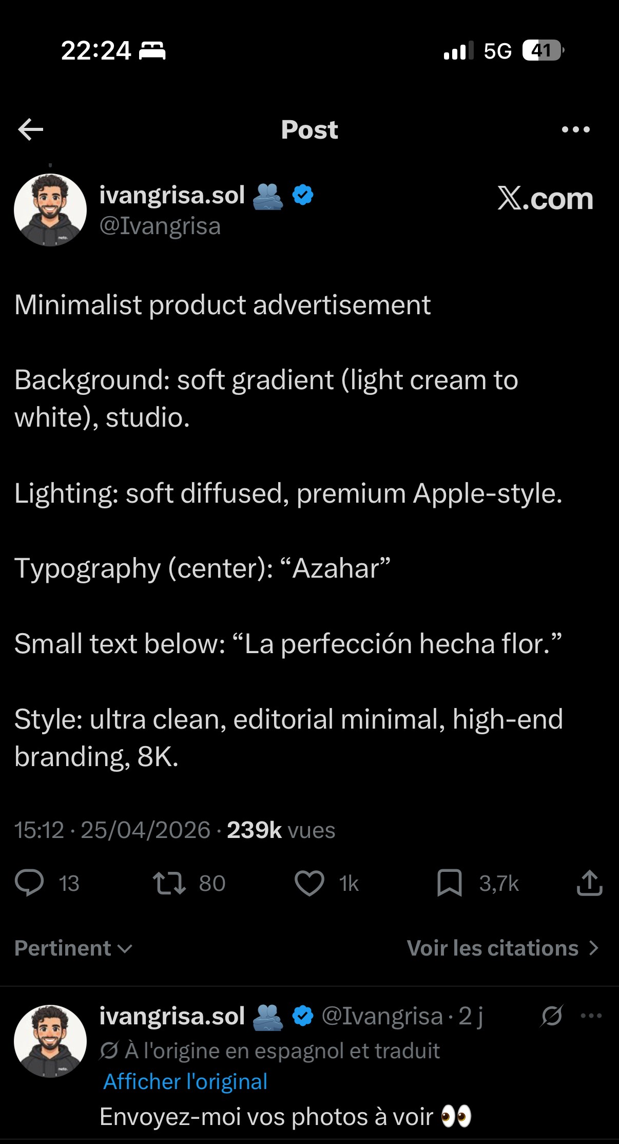 Prompt pub minimaliste « Azahar » — fond dégradé crème, éclairage Apple-style, typographie centrée