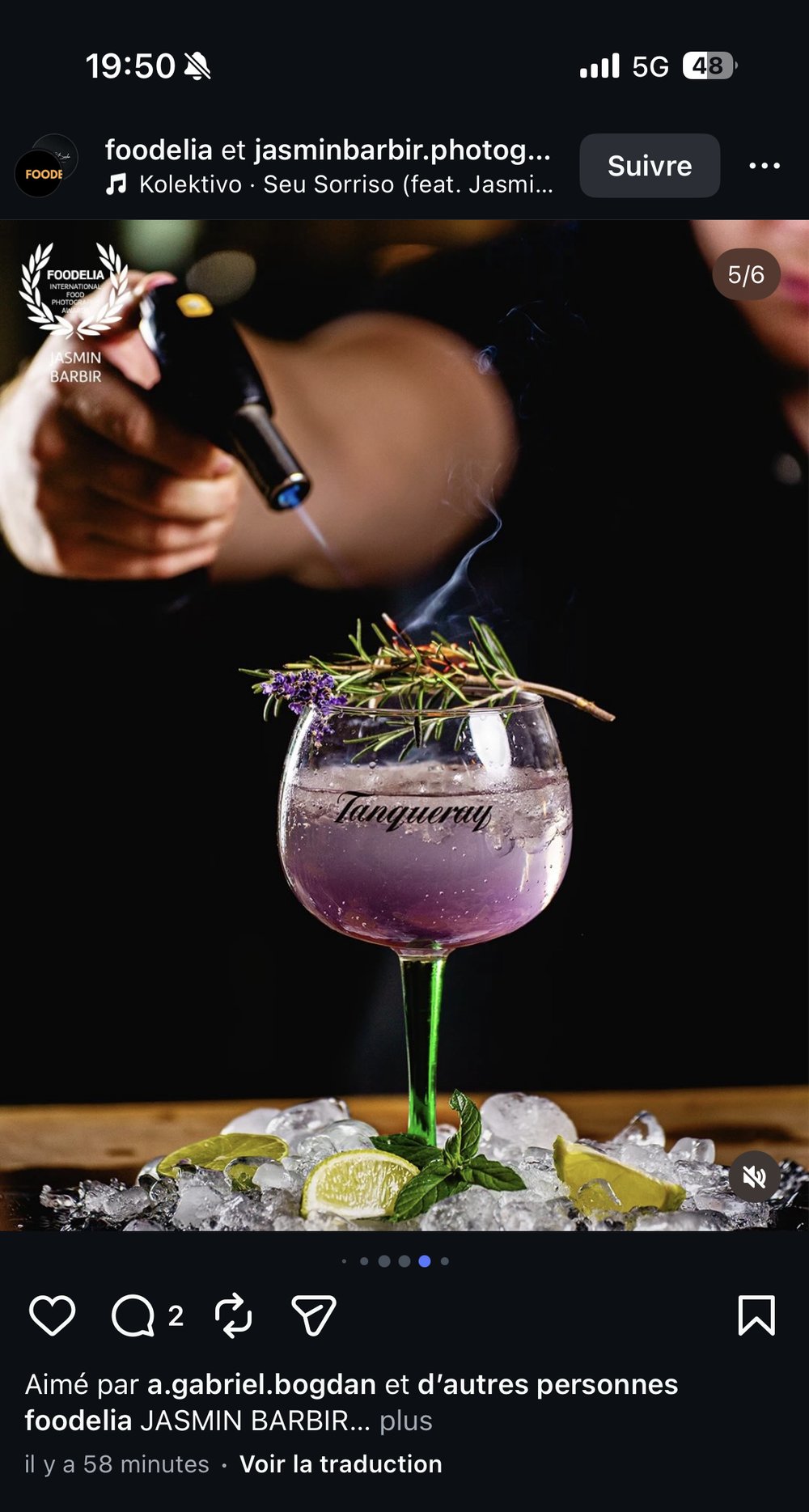 Verre cocktail romarin fume