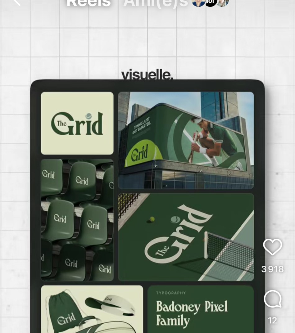 « The Grid » — système d'identité tennis complet : logo, affichage urbain, terrain, goodies, typographie