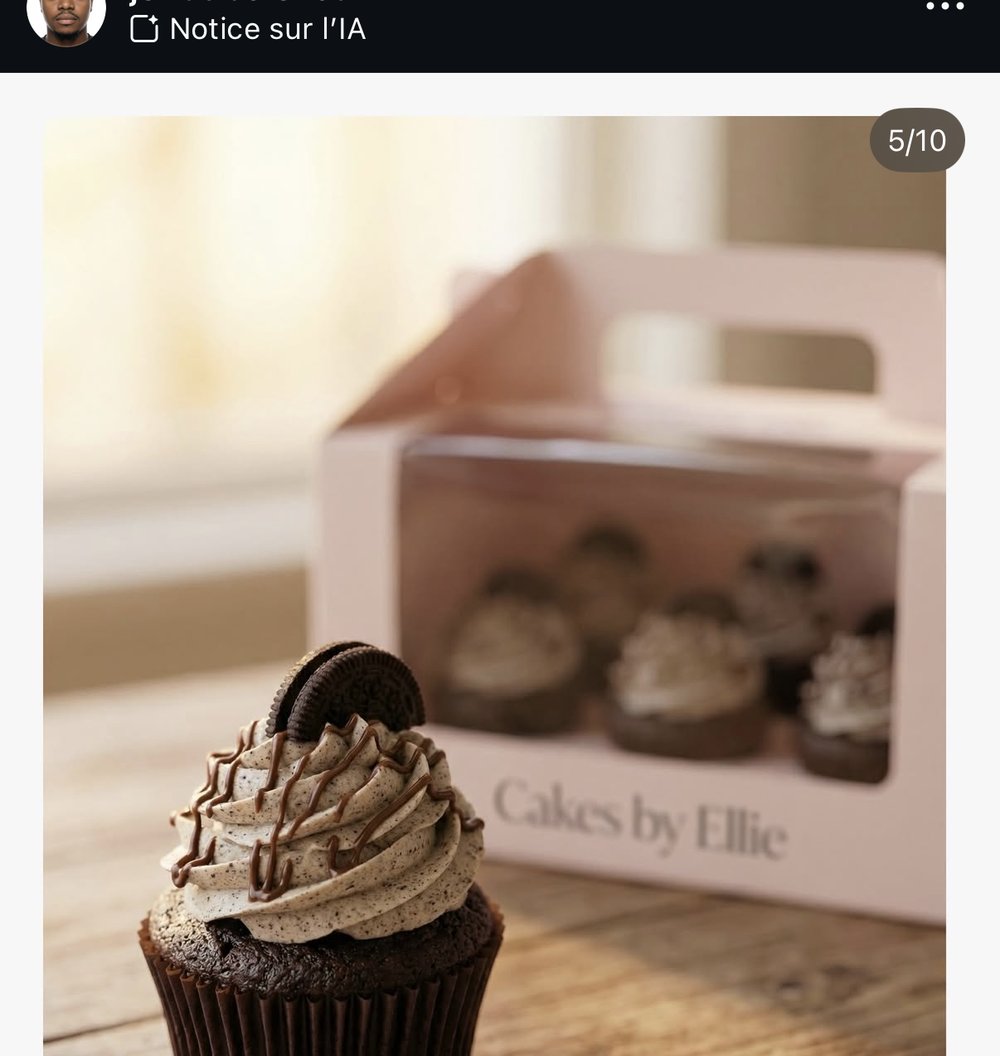 jondabeloved — concept packaging IA « Cakes by Ellie » (cupcakes cookies-and-cream)
