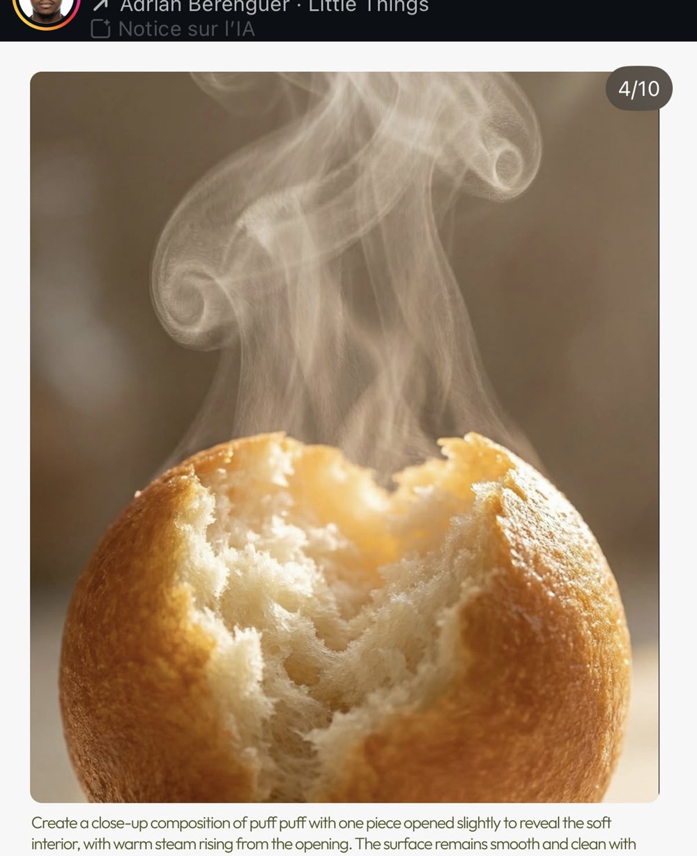 Puff puff entrouvert révélant la mie, vapeur qui s'échappe (slide 4/10)