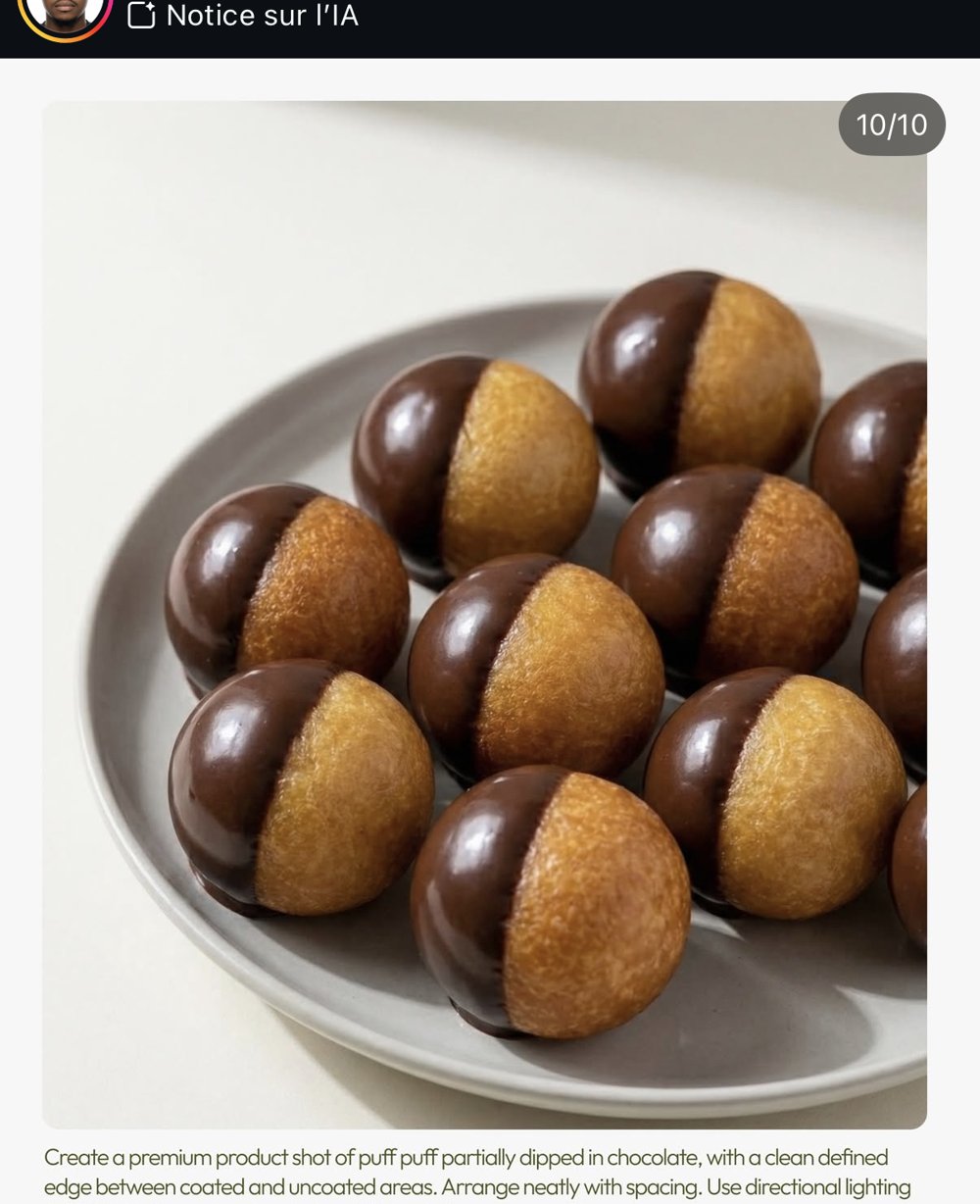 Puff puff mi-trempés dans le chocolat, ligne de démarcation nette (slide 10/10)