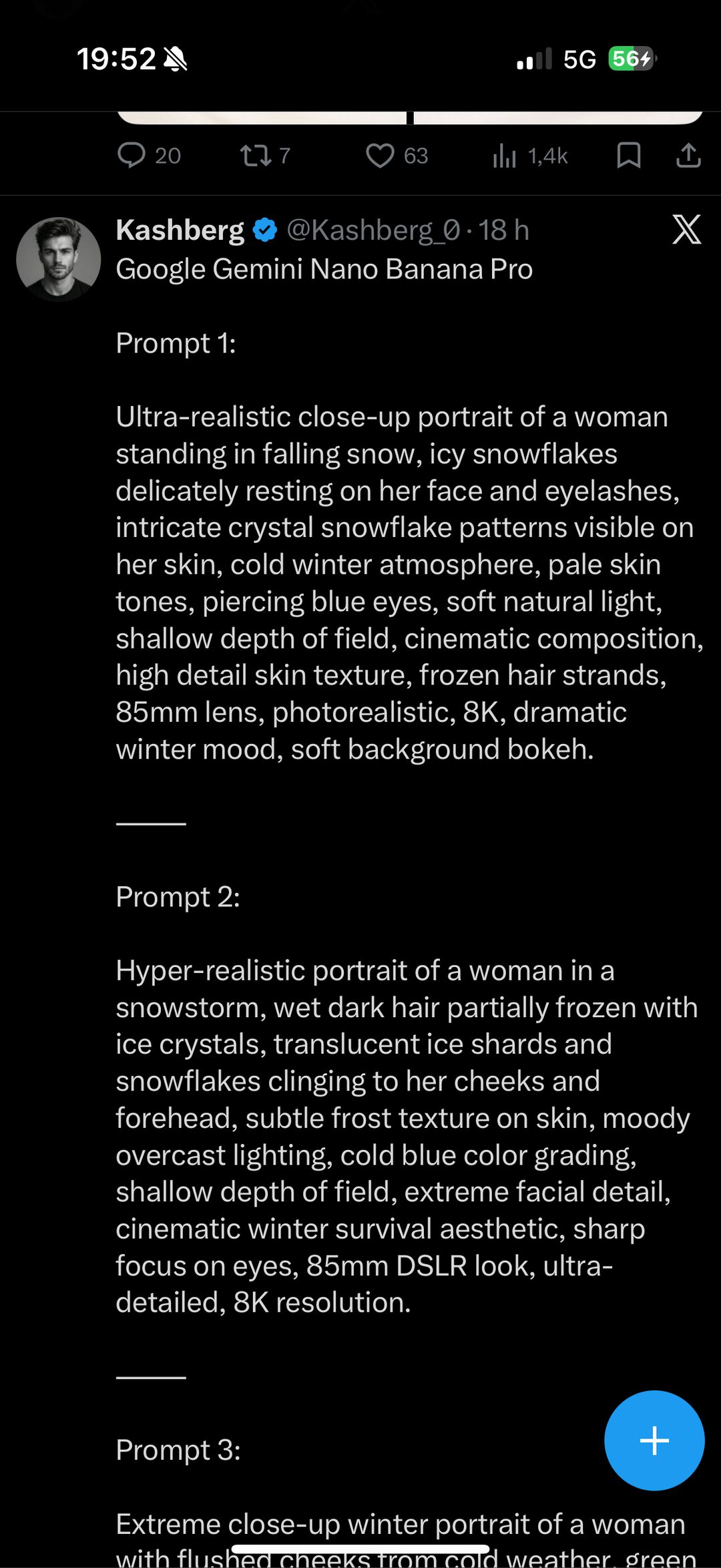Portrait hivernal — flocons de neige sur peau et cils, ambiance froide
