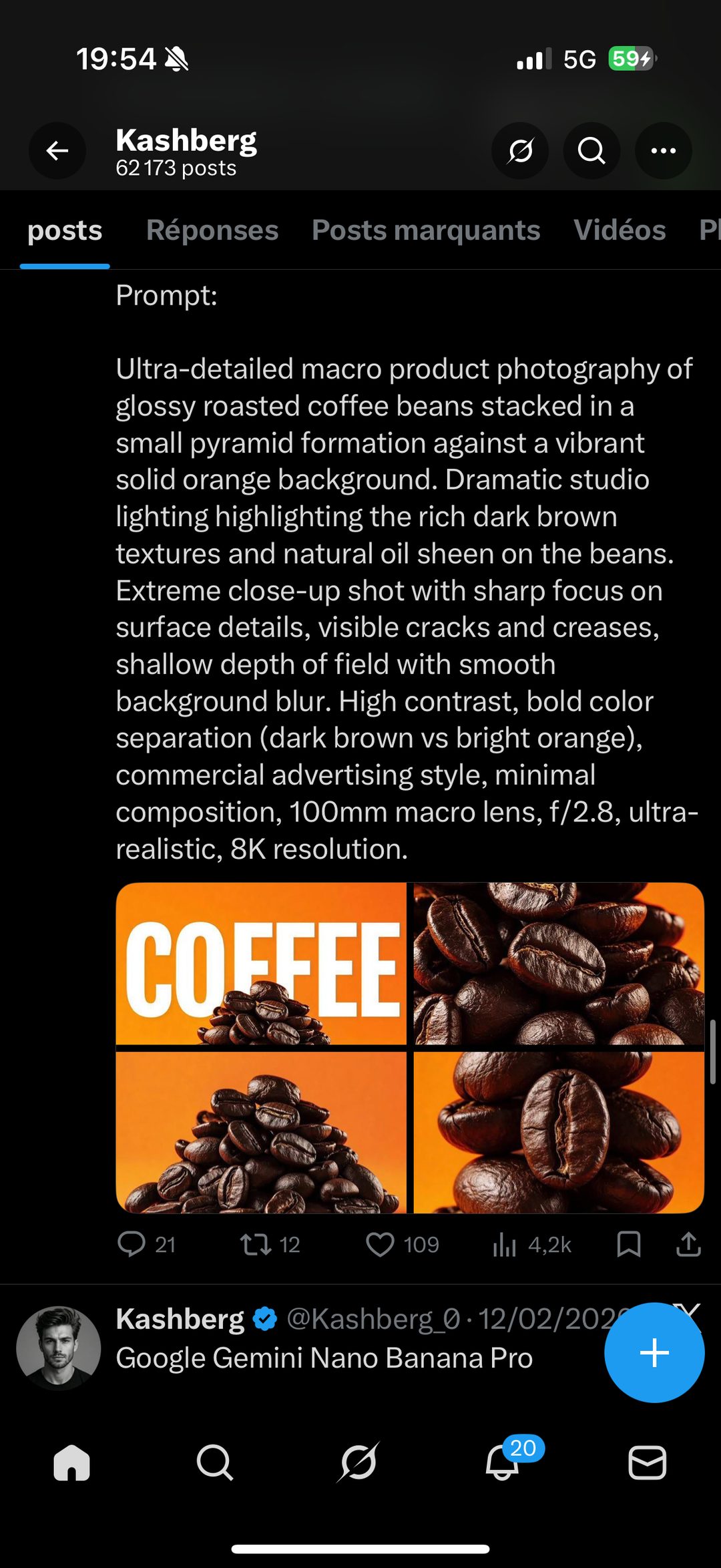 Packshot café — grains de café empilés sur fond orange vif
