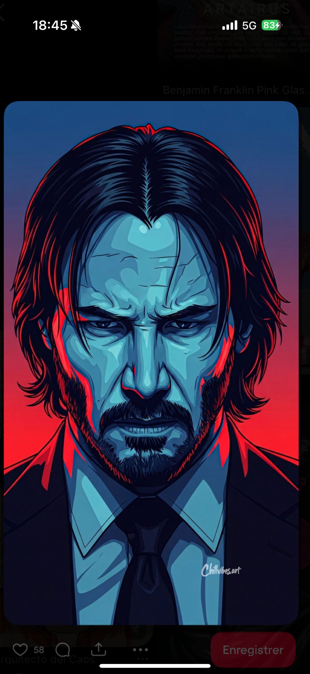 Keanu Reeves (John Wick) — illustration vectorielle bicolore bleu/rouge