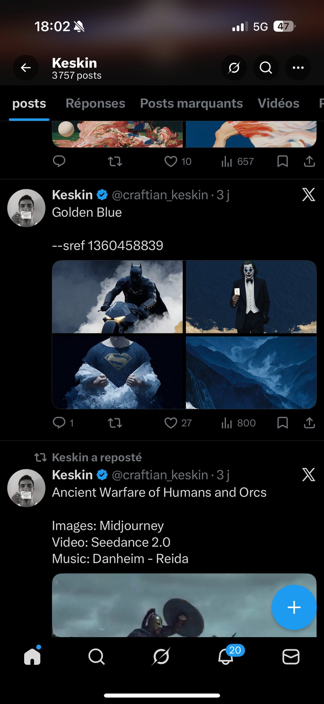 Keskin - sref 'Golden Blue' super-héros + teaser vidéo IA guerriers
