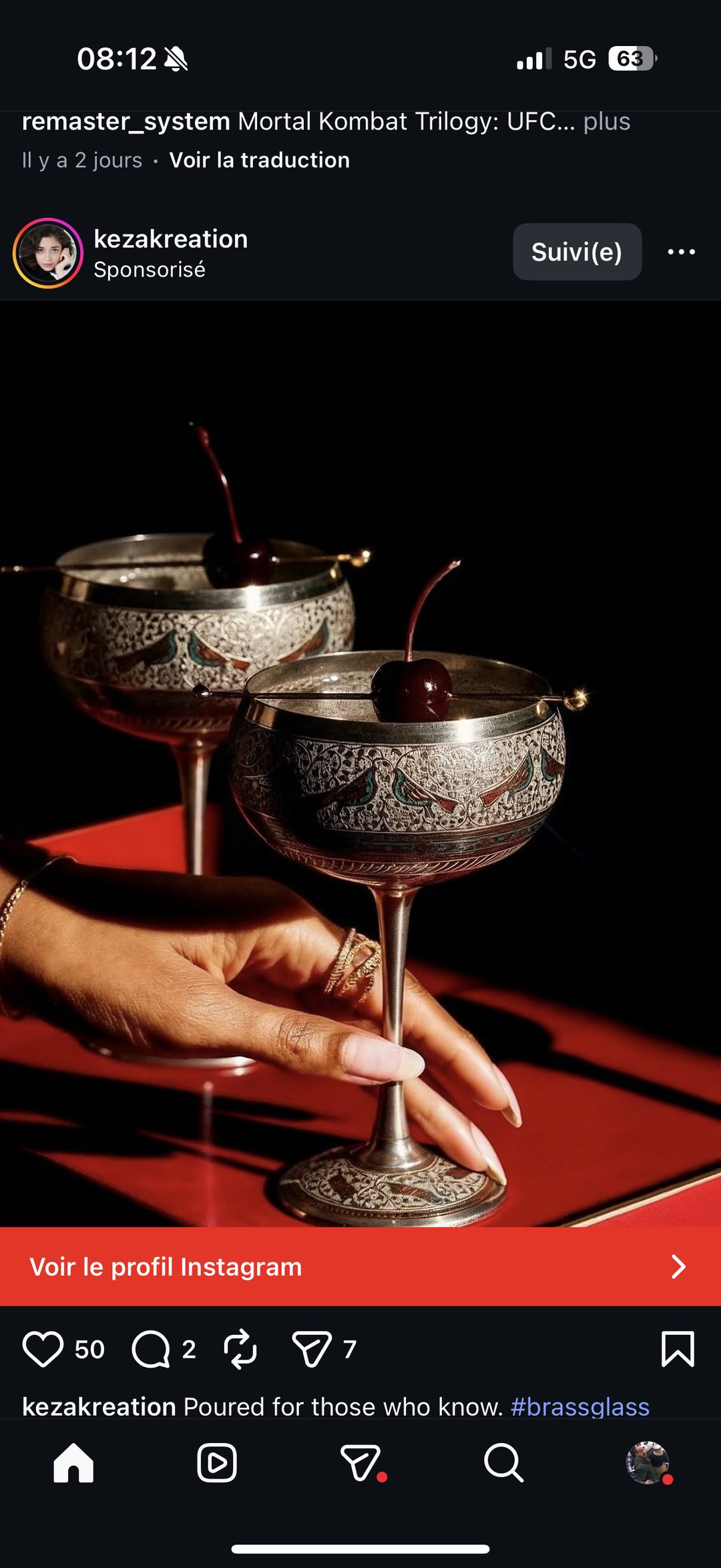 Publicite coupes cocktail laiton grave Brass Glass