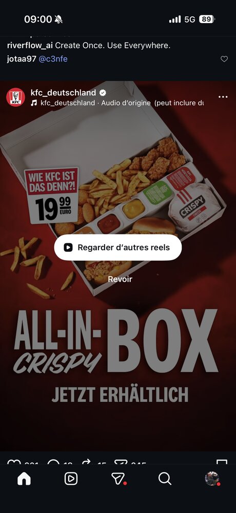 Visuel reel KFC Allemagne pour l'offre All-In Crispy Box