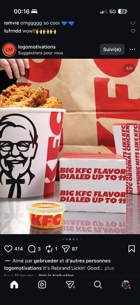 Nouveau packaging KFC dans le cadre du rebranding 