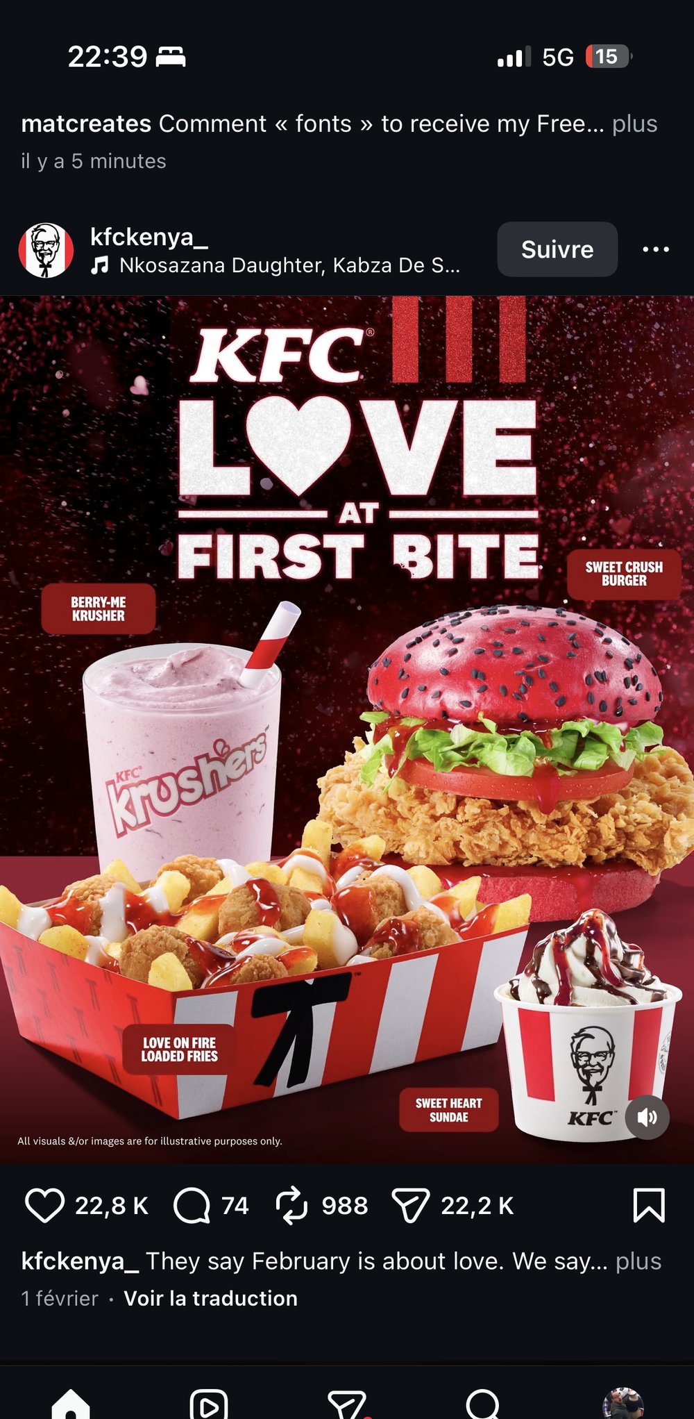 KFC Kenya Valentine Krush burger rose campagne