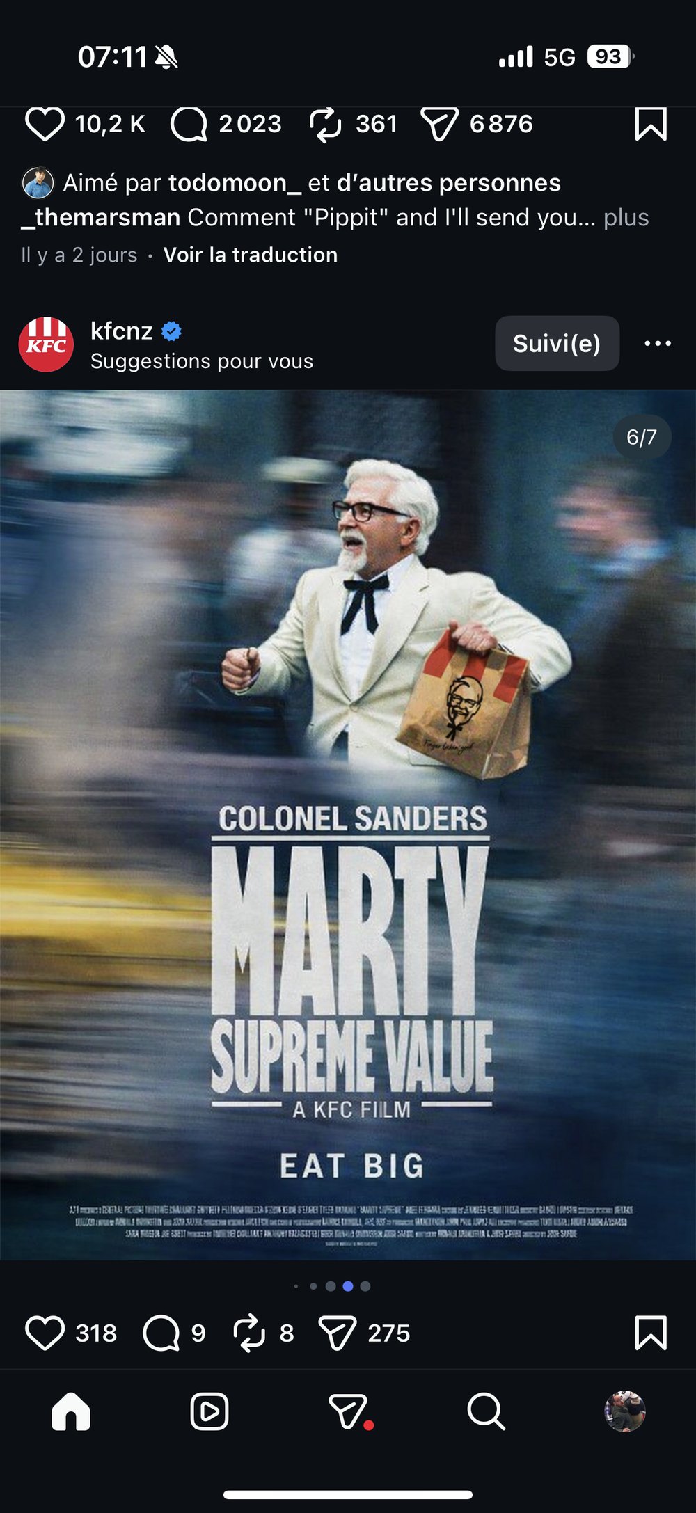 Colonel Sanders affiche film Marty Supreme parodie
