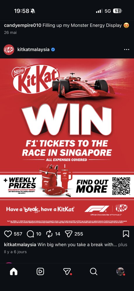 Visuel KitKat Malaisie pour le jeu-concours F1 Singapour