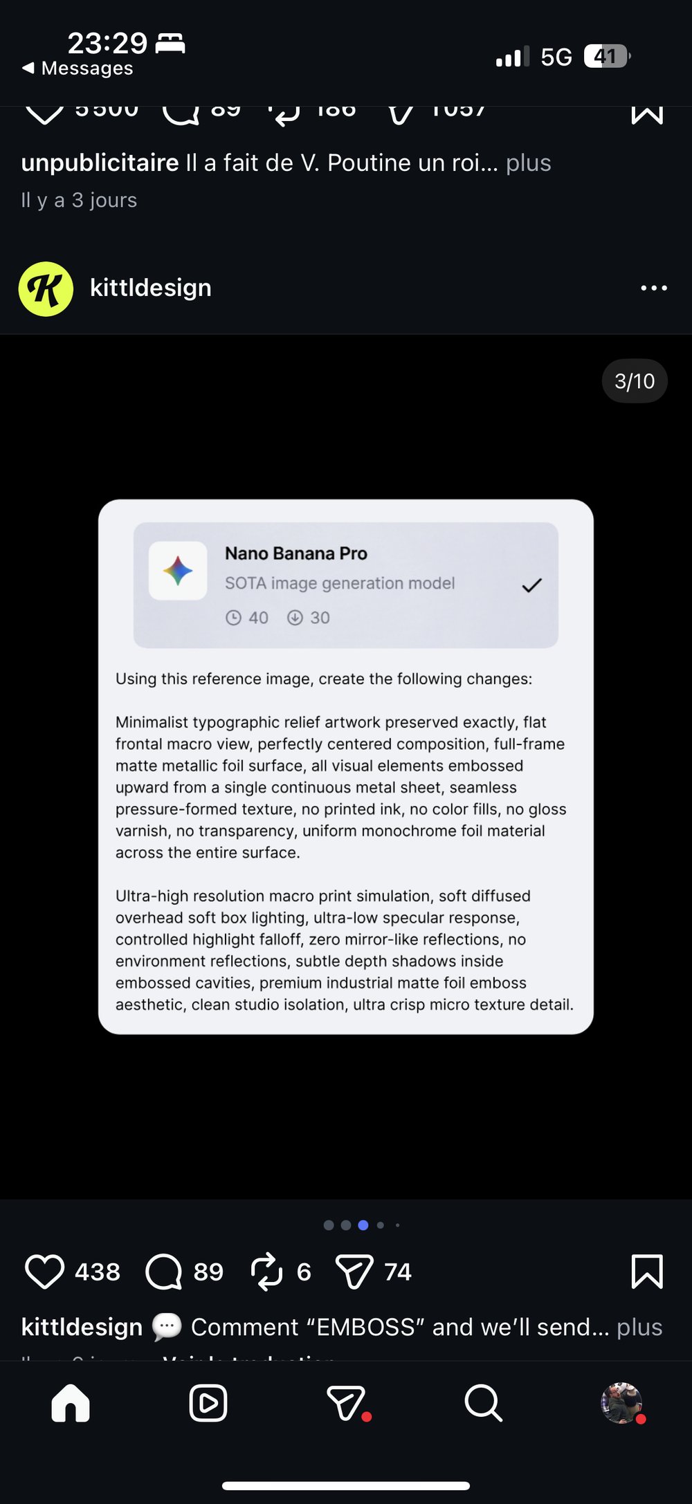 Prompt emboss foil metallique Nano Banana Pro
