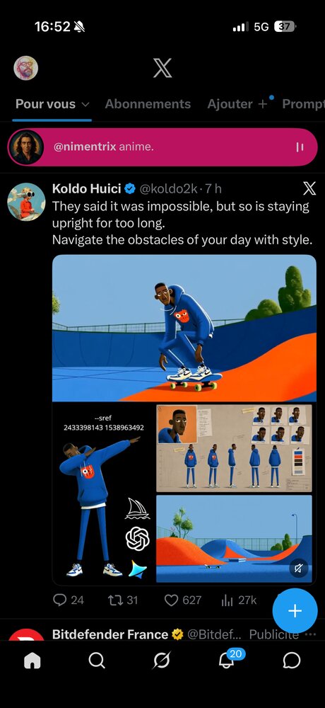Personnage skateboard + code --sref + turnaround