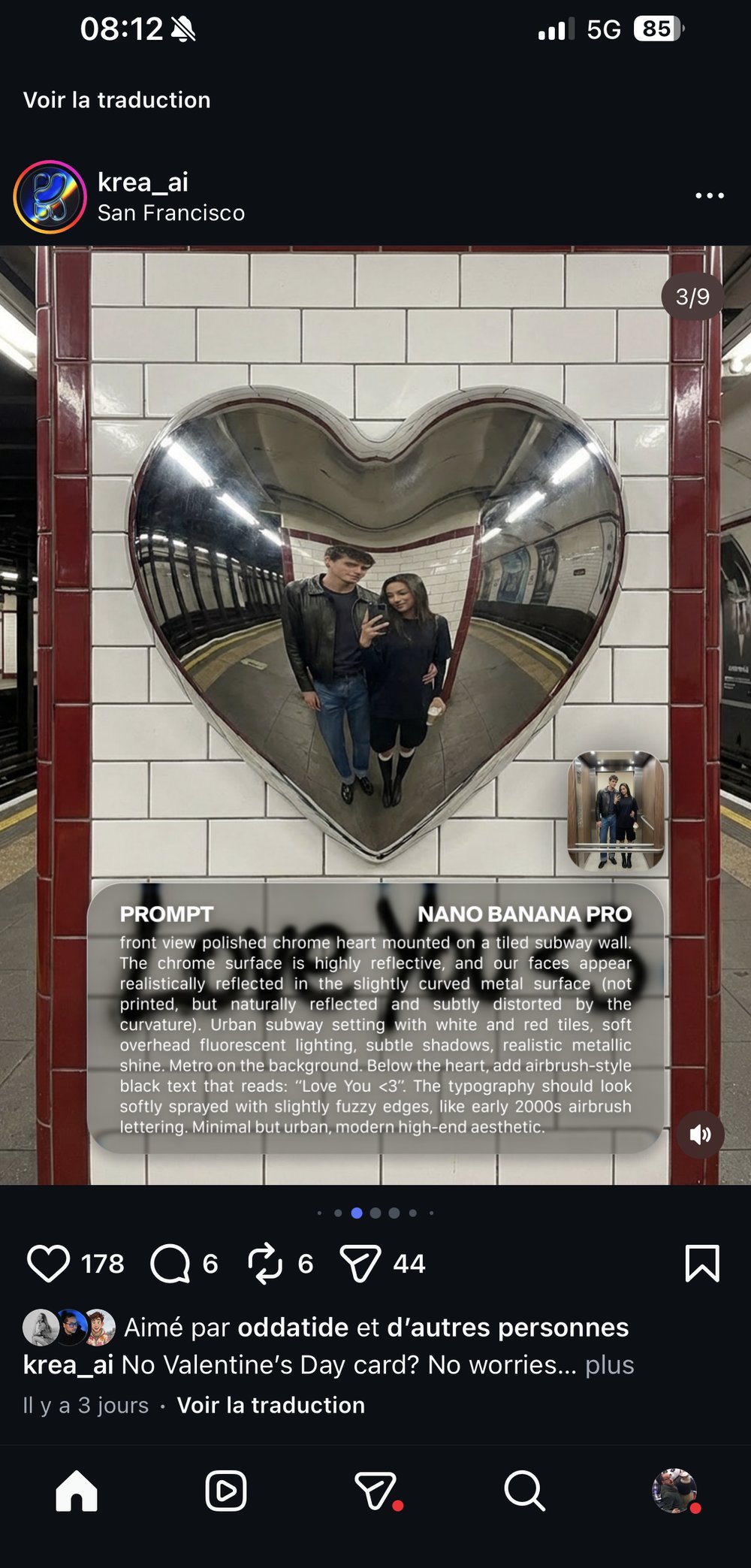 Nano Banana Pro couple miroir en forme de coeur Love Lives