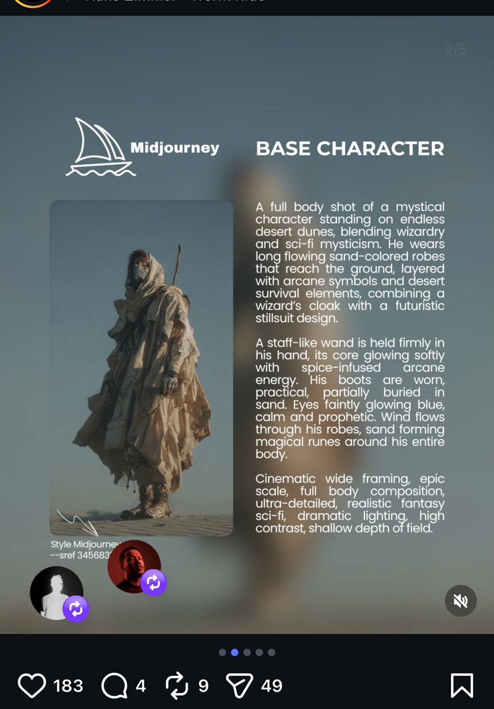 Personnage sorcier du desert sci fi Midjourney base character