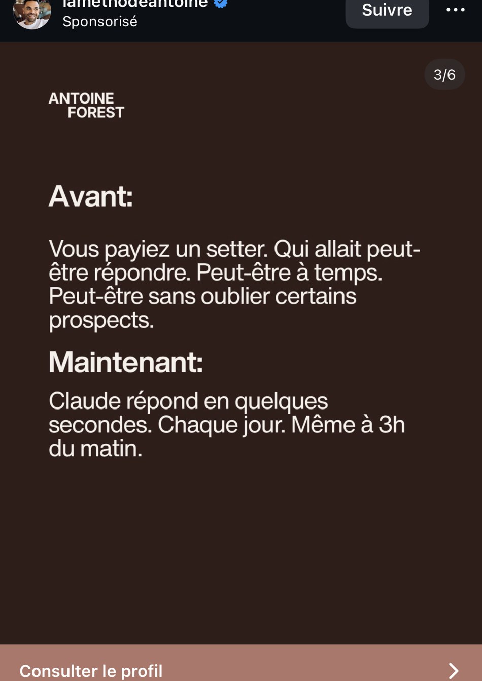 Antoine Forest — « Avant : vous payiez un setter... Maintenant : Claude répond en quelques secondes, chaque jour, même à 3h du matin »