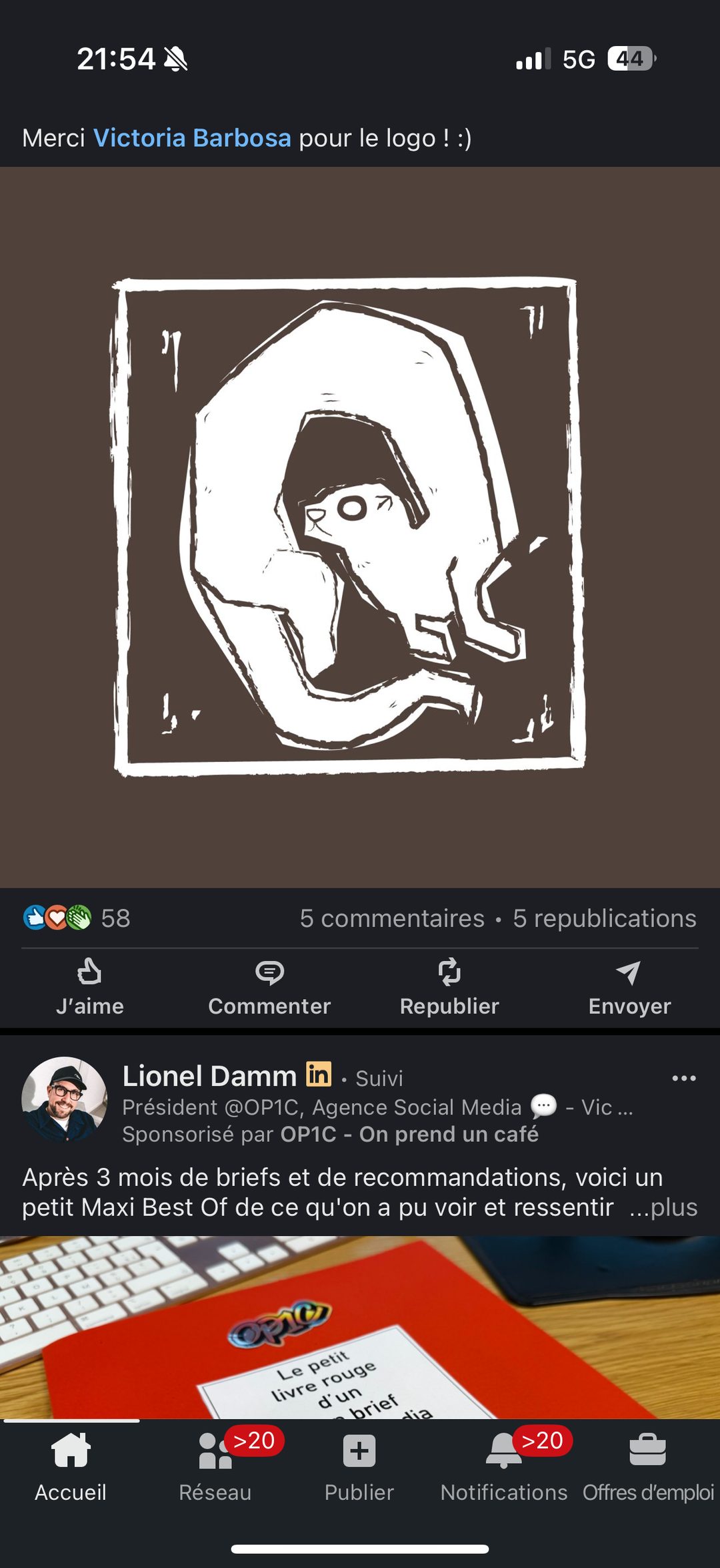Logo lettre Q façon gravure intégrant un chat