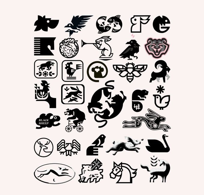 Collection logos animaliers mono ligne poisson oiseau